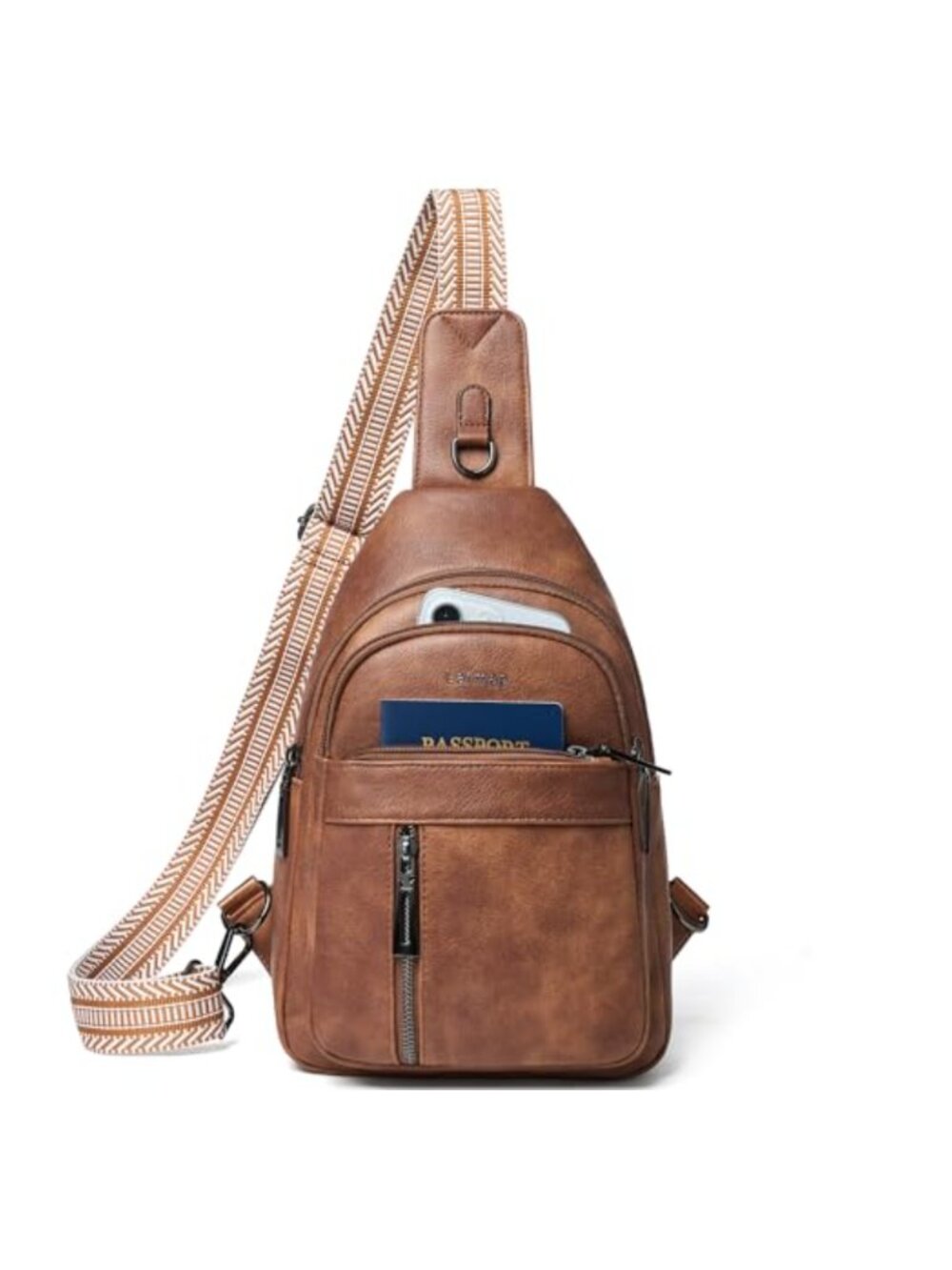 Large Sling Bag Crossbody Fanny Pack PU Leather Waterproof 7 Pockets